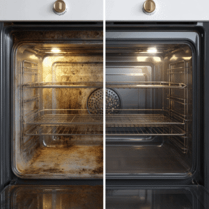 Backofen links schmutzig und rechts sauber