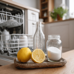 Hausmittel wie Zitrone und Natron für die Reinigung einer Spülmaschine