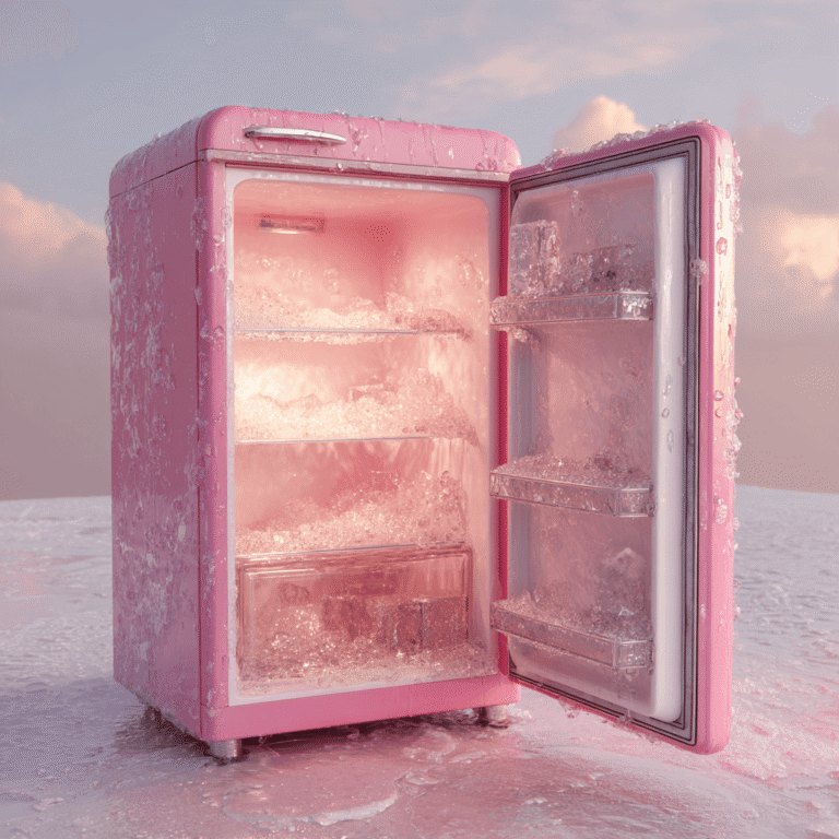 Vereister Kühlschrank mit viel Eis im Inneren