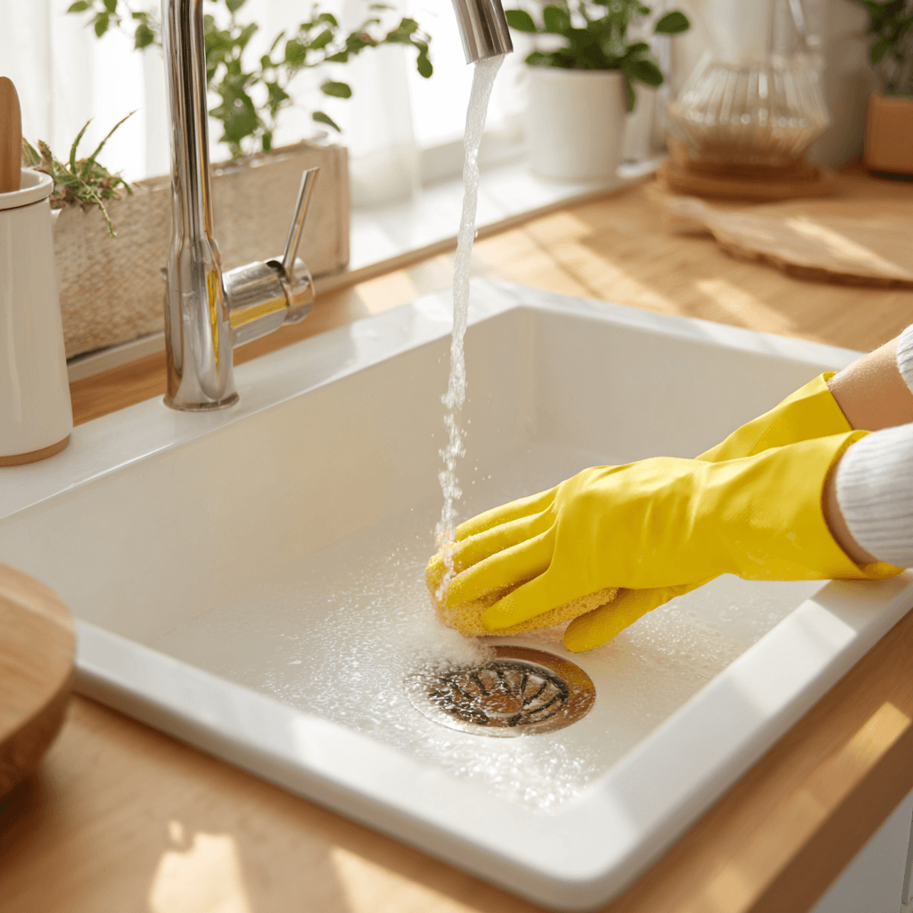 Abfluss reinigen mit Schwamm