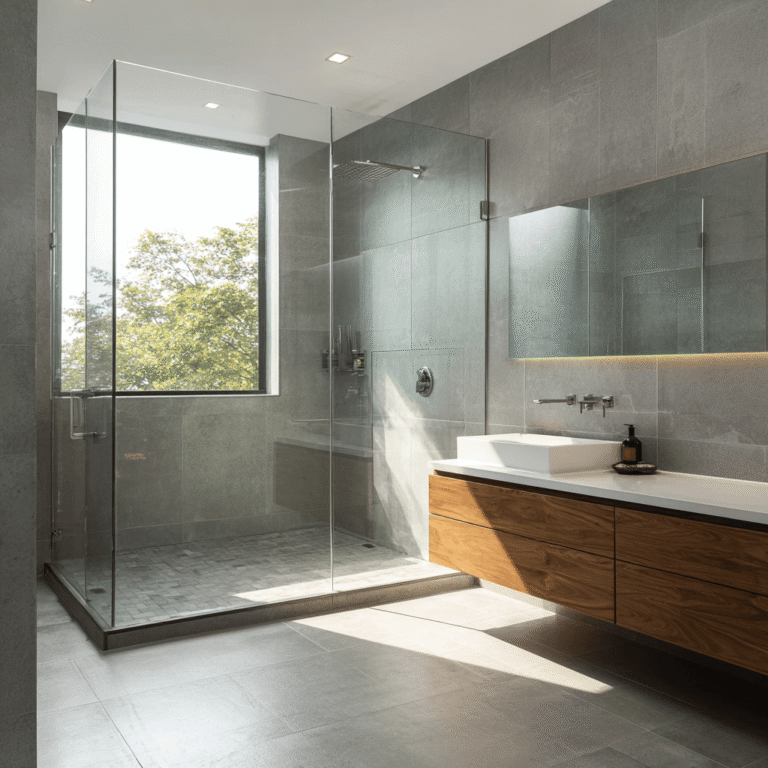 Saubere Duschkabine aus Glas ohne Kalkflecken nach der Reinigung