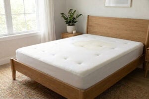 Gelbe Flecken auf einer Matratze in einem Schlafzimmer