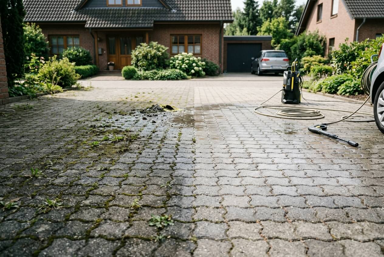Pflastersteine reinigen mit Hochdruckreiniger